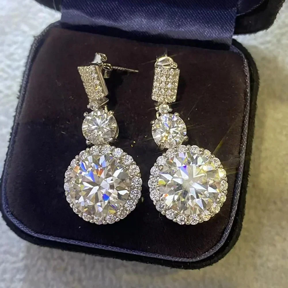 Certified 12ct. t.w. Moissanite Diamond Drop Earrings NEW - Picture 5 of 10